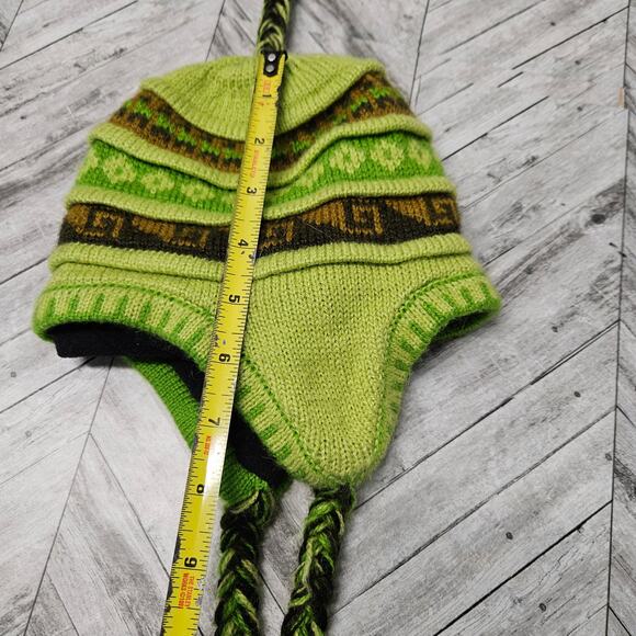 Alpaca Chullo Beanie Green Toddler Kids 100% Wool - Picture 6 of 6